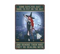 bivrten Some Days You Just Have To Put On The Hat Vintage Halloween Decor Witch Decorations Witch Decor Aesthetic Decoration Halloween Decorations Hanging Signs Witches Wall Decor 12x8 In