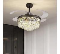 BIVVI Invisible Fan Light Led Living Room Light Bedroom Dining Room Ceiling Fan Light Crystal Pendant Light Electric Fan Light