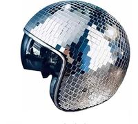 Bivwopei Disco Ball Helmet,Disco Ball Hat,Mirror Glitter Ball Helmets,With Retractable Visor,for DJ Party (Silver)