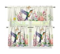 Bivxisrvo Hummingbird Kitchen Curtains Sets for Windows 3 Piece Kitchen Curtains Polyester Kitchen Window Curtains Over Sink for Rustic Small Cafe Curtains for Kitchen Decor