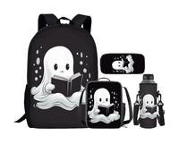 Bivxisrvo toddler Backpack and Lunch Box Set for Boys Canvas School Backpack for Girls with Lunch Box for Back to School Gift, Cute White Ghosts Print, One Size