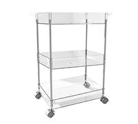 BIWKONI Acrylic Storage Cart Kitchen Rolling Trolley Bedroom Bathroom Shelf Utility Mobile Organization Rack Unit with Wheels,Clear,3 Tier
