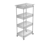 BIWKONI Clear Mobile Storage Trolley, Kitchen Acrylic Organization Shelf with Wheels and Hook, Bathroom Utility Rolling Cart,4 Tier