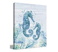 BIWSHA Seahorse Decor，Seahorse，Sea Horse Decoration，Ocean Beach Nautical Summer Blue And White Canvas Wall Art Prints Decor For Coastal House Home Bedroom Living Room Bathroom Office, 11x14 Inches