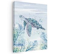 BIWSHA Vintage Ocean Beach Summer Sea Turtle Canvas Wall Art Prints Decor for Coastal House Home Bedroom Living Room Bathroom Office,Marine Life Themed Paintings Art Decor 16x24,Turtle Lover Gifts