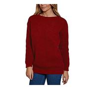 BIWTUP Ladies Long Sleeves Crew Neck Knitted Over Sized Jumper Womens Fisher Baggy Chunky Knit Sweater Jumper Top Wine