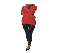 BIWTUP Ladies Long Sleeves Crew Neck Knitted Over Sized Jumper Womens Fisher Baggy Chunky Knit Sweater Jumper Top Red