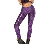BIWTUP Ladies Mermaid Fish Scale Legging Women Slim Fit Shiny Disco Metallic Leggings (Purple, UK 16-18 XL)