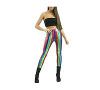 BIWTUP Ladies Wet Look Shiny Metallic Leggings Womens Disco Stretch Party Wear Pants Leggings Rainbow
