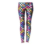 BIWTUP New Womens Fish Scale Mermaid Leggings Ladies Metallic Shiny Sparkle Disco Pants (Rainbow, UK 8-10 S/M)