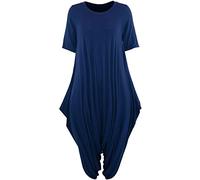 BIWTUP Womens Lagenlook 3/4Sleeve Baggy Harem Jumpsuit Ladies Plain Italian Drape Plus Size Playsuit (Navy, 12-14, Numeric_12)