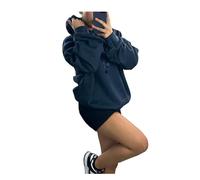 BIWTUP Womens Ruched Sleeve with Silk Ribbon Jumper Ladies Plain Oversized Sweatshirt Jumper Hoodie Navy