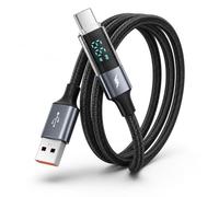 Bixora USB A to USB C Cable 60W Fast Charging 1-Pack, Smart Power Display, Nylon Braided 3.9ft Short Cord, Compatible with iPhone 17/16/15, Samsung S24/S23, CarPlay, for Car, Office, Travel