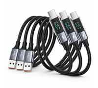 Bixora USB A to USB C Cable 60W Fast Charging 3-Pack, Smart Power Display, Nylon Braided 3.9ft Short Cord, Compatible with iPhone 17/16/15, Samsung S24/S23, CarPlay, for Car, Office, Travel