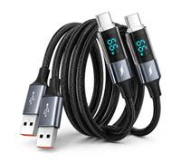 Bixora USB A to USB C Cable 66W Fast Charging 2-Pack, Smart Power Display, Nylon Braided 3.9ft Short Cord, Compatible with iPhone 17/16/15, Samsung S24/S23, CarPlay, for Car, Office, Travel