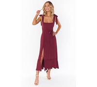 BIXPAK Women's Elegant Bridesmaid Dresses 2023 Summer Square Neck Ruffle Side Split Midi Formal Dress for Wedding Guest Cocktail Party (Color : Wine red, Size : S)