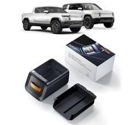 BIXUAN Lockable Camping Speaker Drawer for Rivian 2022-2025 R1T R1S - Durable ABS Material& 3mm High-Edge Liquid Silicone Anti-Rattle & Vegan Leather Handle Unlocking on The Car Screen