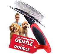 Bixy Pixy Slicker Brush for Dogs With Coated Tips - Extra Long Pins Removes Tangles - Universal Dog Brush for All Coat Types - Red