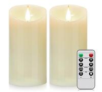 Biyanuo Battery Operated LED Candles 3D Wick with10key Button Remote Control 24-Hour Timer Set of 2 Electric Flickering Pillar Real Wax，Wedding, Party, Christmas and Home Decoration