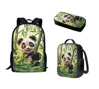 Biyejit 3pcs Cartoon Panda Print Kids Backpack Set with Lunch Box and Pencil Case Lightweight School Backpack for Boys Girls Teens Bookbag
