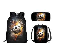 Biyejit 3PCS Cool Soccer Print Backpack for Boys Kids School Backpack Sets with Lunch Bag Pencil Case 17 Inch Lightweight Bookbag 3 in 1 Set