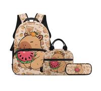 Biyejit 3Pcs Kids Backpack Set for Girls with Lunchbag Pencil Case, Kawaii Cute Backpack Elementary Middle School Bag Bookbag, Watermelon Capybara, 17.32'' x 12.2'' x 5.9'', Custom