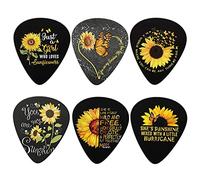 Biyejit 6 Pieces Guitar Picks, Sunflowers Print Universal Plastic Guitar Picks for Acoustic and Electric Guitar