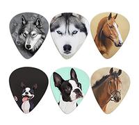 Biyejit 6 Pieces Guitar Picks, Wolf Husky Horse Boston Terrier Animals Pattern Guitar Picks Unique Guitar Gift For Bass, Electric & Acoustic Guitars