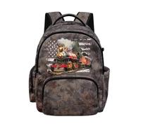 Biyejit American Flag Camo Train Kids Backpack for School with 1 Side Zipper Pockets and 1 Side Pocket Lightweight Rucksack for Elementary Boys Books and Supplies