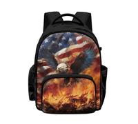 Biyejit American Flag Eagle Flame Kids School Backpack Lightweight with Adjustable Shoulder Straps for Boys Elementary Middle School Travel Hiking, America 250 Years