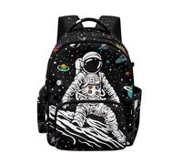 Biyejit Astronaut Starry Childrens School Backpack with Multiple Zipper Pockets Lightweight Rucksack Back to School for Kids Boys Elementary Students, Black