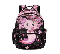 Biyejit Axolotl Cherry Blossom Girls School Backpack with Side Pockets Casual Daypack for Kids Primary Schoolbag Biking Camping Travel