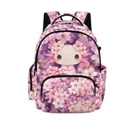 Biyejit Axolotl Cherry Blossom Kids Girls School Backpack Durable Daypack with Side Pockets and Front Zipper Pockets for Elementary