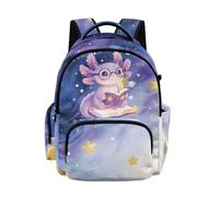 Biyejit Axolotl Reading Starry Girls Lightweight Backpack Large School Bag with Multiple Pockets for Childrens Kids Hiking Picnic Outings
