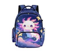 Biyejit Axolotl Starry Kids Backpack for School with 1 Side Zipper Pockets and 1 Side Pocket Lightweight Rucksack for Elementary Girls Books and Supplies
