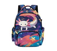 Biyejit Axolotl Starry Stars Childrens School Backpack with Multiple Zipper Pockets Lightweight Rucksack Back to School for Kids Girls Elementary Students