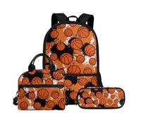 Biyejit Baketballs School Backpack Set 3 Pieces Backpack with Lunch Bag Pencil Bag Case Casual 17 Inches Kids Schoolbag for Teen Students Boys Girls