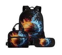 Biyejit Ball Theme School Backpack Set 3 PCS Children Backpack Lunch Bag and Pencil Case Large Capacity Bookbags 17 Inches for Hiking, Camping, Travel, Work