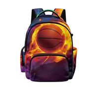 Biyejit Basketball Fire Print Kids Boys School Backpack Durable Daypack with Side Pockets and Front Zipper Pockets for Elementary