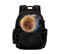 Biyejit Basketball Flame Boys School Backpack with Side Pockets Casual Daypack for Kids Primary Schoolbag Biking Camping Travel, Black