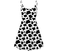 Biyejit Black and White Cow Print Women's Sleeveless Adjustable Strappy Summer Swing Dress Casual Fit