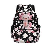 Biyejit Black Axolotl Cherry Floral Kids Lightweight Backpack Large Capacity School Bag Children Primary Rucksack Casual Daypack for Girls Back to School