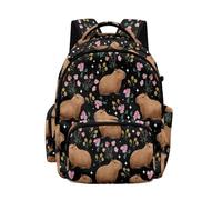 Biyejit Black Capybara Floral Print Kids Backpack Back to School Lightweight Durable Rucksack for Boys Girls Elementary Daypack School Outdoor