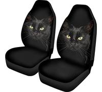 Biyejit Black Cat Front Car Seat Cover Protector Cushion Universal Fit Sedan SUV Van Truck 2 Piece Set