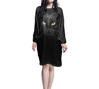 Biyejit Black Cat Print Womens Sleepwear Long Sleeve Nightgown Soft Sleepshirt Nightshirt Scoopneck Negligee Casual Loungewear with Pockets