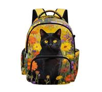 Biyejit Black Cat Sunflower Childrens Backpack with Multiple Pockets Large Capacity School Bag Lightweight Rucksack for Girls Elementary Students Daypack