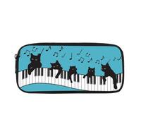 Biyejit Black Cat with Music Notes Pencil Case for Boys and Girls, Lightweight Pencil Pouch Bag with Compartments for School Stationary