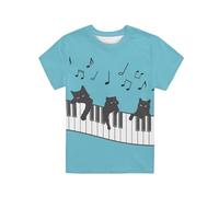 Biyejit Black Cat with Music Notes Print Kids T Shirts for Boys Girls Short Sleeve Graphic Tees Tops Activewear Clothes Size 3-16 Years