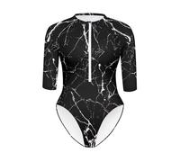 Biyejit Black Marble Womens Bikini One Piece Deep V-Neck Women's Swimsuit Zipper Swimwear Tummy Control Bathing Suit for Ladies Bra Top for Beach, Party, Vacation,Pool Quick Dry M