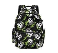 Biyejit Black Soccer Print Boys Girls School Backpack with Side Pockets Casual Daypack for Kids Primary Schoolbag Biking Camping Travel